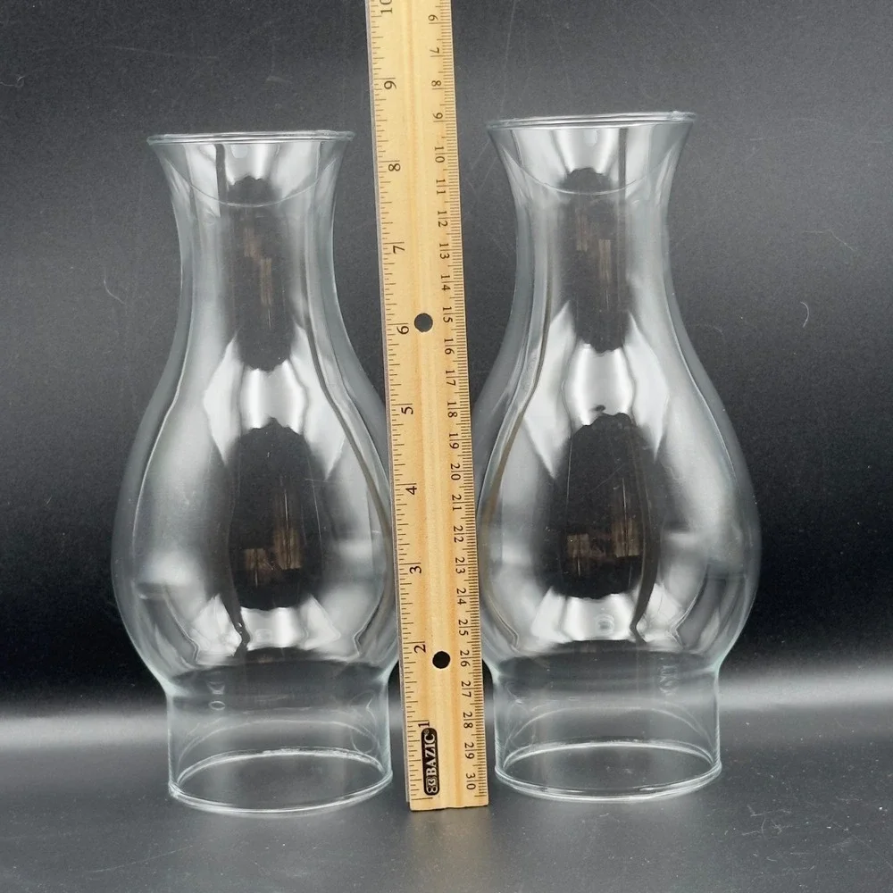 Set of 2 Clear Glass Hurricane Lamp Chimneys 8.5 Inch Height 3 Inch Base Fitter